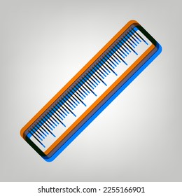 Centimeter ruler sign. Stroked Icon in orange, azure and old lavender Colors at gray Background. Illustration.