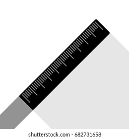 Centimeter ruler sign. Vector. Black icon with two flat gray shadows on white background.