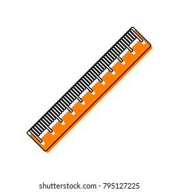 Centimeter ruler sign. Vector. Black line icon with shifted flat orange filled icon on white background. Isolated.
