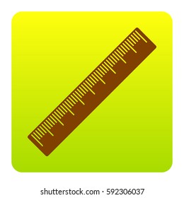Centimeter ruler sign. Vector. Brown icon at green-yellow gradient square with rounded corners on white background. Isolated.