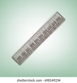 Centimeter ruler sign. Vector. Brown flax icon on green background with light spot at the center.