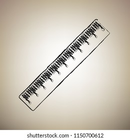 Centimeter ruler sign. Vector. Brush drawed black icon at light brown background.