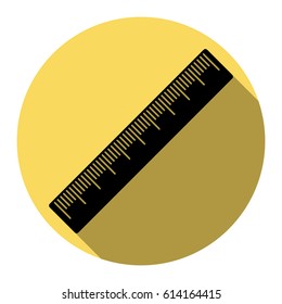 Centimeter ruler sign. Vector. Flat black icon with flat shadow on royal yellow circle with white background. Isolated.