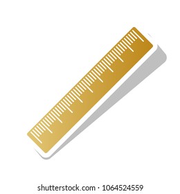 Centimeter ruler sign. Vector. Golden gradient icon with white contour and rotated gray shadow at white background.