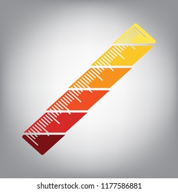 Centimeter ruler sign. Vector. Horizontally sliced icon with colors from sunny gradient in gray background.