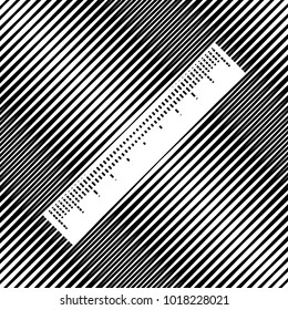 Centimeter ruler sign. Vector. Icon. Hole in moire background.