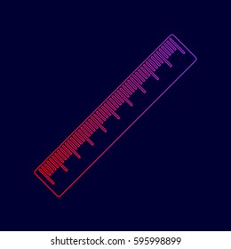 Centimeter ruler sign. Vector. Line icon with gradient from red to violet colors on dark blue background.