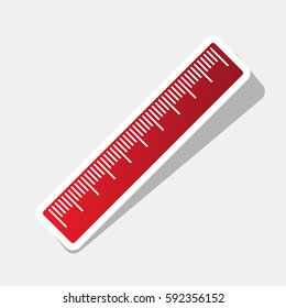 Centimeter ruler sign. Vector. New year reddish icon with outside stroke and gray shadow on light gray background.