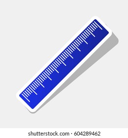Centimeter ruler sign. Vector. New year bluish icon with outside stroke and gray shadow on light gray background.