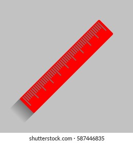 Centimeter ruler sign. Vector. Red icon with soft shadow on gray background.
