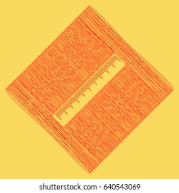 Centimeter ruler sign. Vector. Red scribble icon obtained as a result of subtraction rhomb and path. Royal yellow background.
