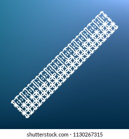 Centimeter ruler sign. Vector. White textured icon at lapis lazuli gradient background.