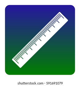 Centimeter ruler sign. Vector. White icon at green-blue gradient square with rounded corners on white background. Isolated.