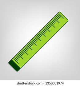 Centimeter ruler sign. Vector. Yellow green solid icon with dark green external body at light colored background.