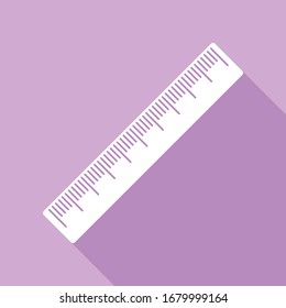 Centimeter ruler sign. White Icon with long shadow at purple background. Illustration.