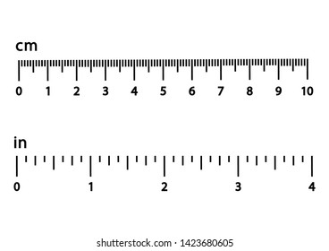 Centimeters and inches. Black scale with numbers for rulers. Different units of measurement. Vector illustration