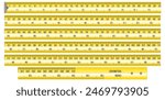Centimeters And Inches Measuring Tape Template, Yellow Construction Measuring Tool Vector Illustration.	
