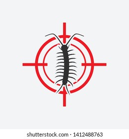 Centipede icon red target. Insect pest control sign