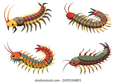 Centipede set flat animal vector pro style illustration