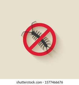 Centipede silhouette. Pest icon stop sign