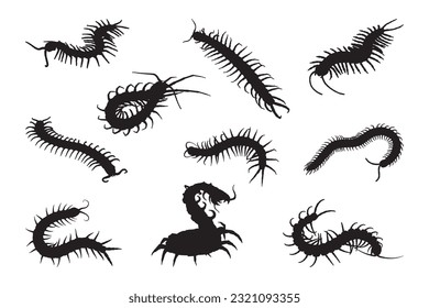 centipede silhouette set collection isolated black on white background vector illustration
