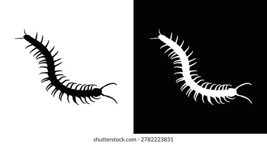 Centipede silhouette vector, crawling insect bug black vector, centipede icon