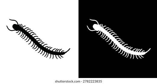 Centipede silhouette vector, crawling insect bug black vector, centipede icon