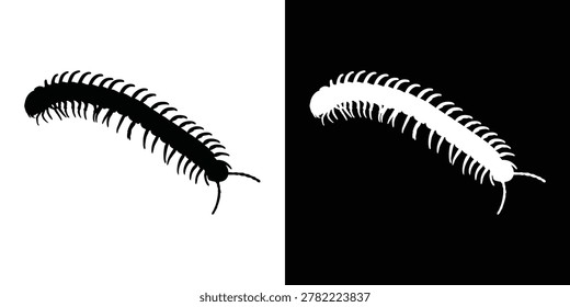 Centipede silhouette vector, crawling insect bug black vector, centipede icon