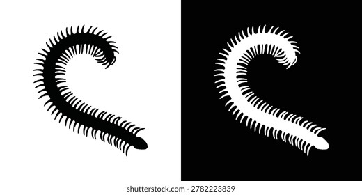 Centipede silhouette vector, crawling insect bug black vector, centipede icon