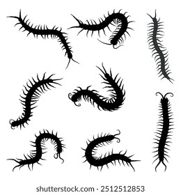 Centipede silhouettes vector illustration set