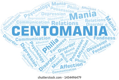 Centomania word cloud. Type of mania, made with text only.