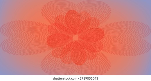 Una forma floral abstracta central con pétalos superpuestos, sobre un fondo de gradiente suave.