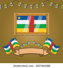 Zentral-Afrika-Flaggen auf Rahmenholz, Etikett, einfacher Farbverlauf und Vektorgrafik
