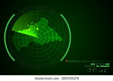 Central Africa Republic Map - World Map International vector template with futuristic circle radar style HUD, GUI, UI interface isolated on dark green background - Vector illustration eps 10