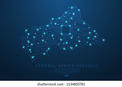 Central Africa Republic Map - World map vector with Abstract futuristic circuit board Illustration. High-tech technology mash line and point scales on dark background - Vector illustration ep 10