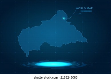 Mapa de la República Centroafricana - Mapa Mundial Mapa Internacional de la plantilla vectorial con Holograma en estilo de perspectiva y HUD, GUI, interfaz de interfaz de usuario aislada en fondo azul para el diseño - Ilustración vectorial eps 10