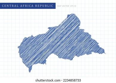 Central Africa Republic Map - World Map International vector template with blue outline graphic and pen drawing sketch style isolated on white grid background for design - Vector illustration eps 10