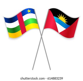 Central African and Antiguan crossed flags. Central African Republic combined with Antigua and Barbuda isolated on white. Language learning, international business or travel concept.