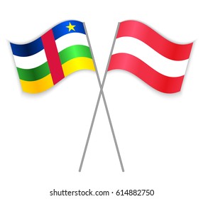 Central African and Austrian crossed flags. Central African Republic combined with Austria isolated on white. Language learning, international business or travel concept.