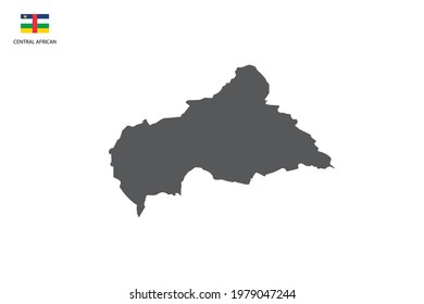 Central African black shadow map isolated on white background with Central African icon flag on the left corner.