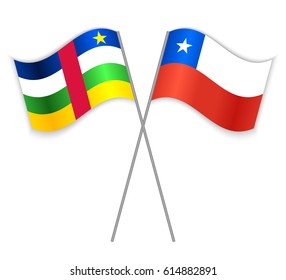 Central African and Chilean crossed flags. Central African Republic combined with Chile isolated on white. Language learning, international business or travel concept.