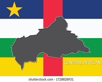 Central African country map thin line style and flags.