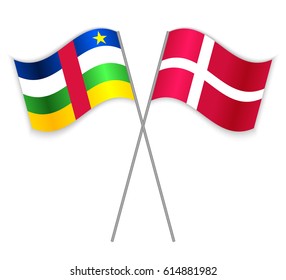 Central African and Danish crossed flags. Central African Republic combined with Denmark isolated on white. Language learning, international business or travel concept.