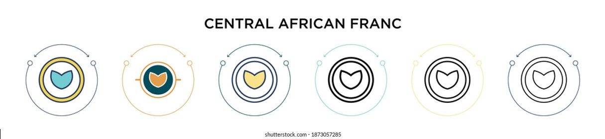 Central african franc icon in filled, thin line, outline and stroke style. Vector illustration of two colored and black central african franc vector icons designs can be used for mobile, ui, web