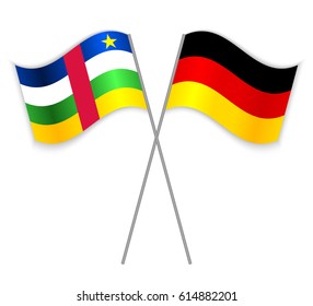 Central African and German crossed flags. Central African Republic combined with Germany isolated on white. Language learning, international business or travel concept.