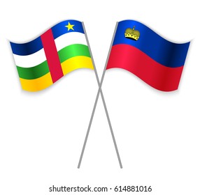 Central African and Liechtenstein crossed flags. Central African Republic combined with Liechtenstein isolated on white. Language learning, international business or travel concept.