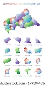 Central African low poly regions. Polygonal map of CAR with regions. Geometric maps for your design. Charming vector illustration.