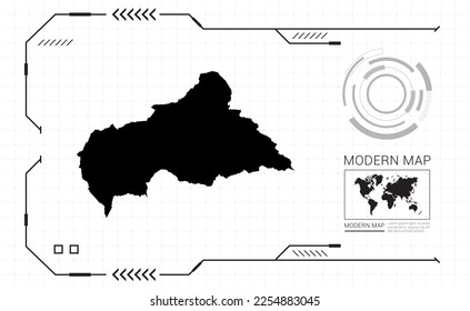 Central African map of black digital frame HUD, GUI, UI interface technology radar vector.