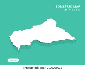 Central African map white on green background with 3d isometric vector illustration.