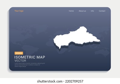 Central African map white on blue background with isometric vector.